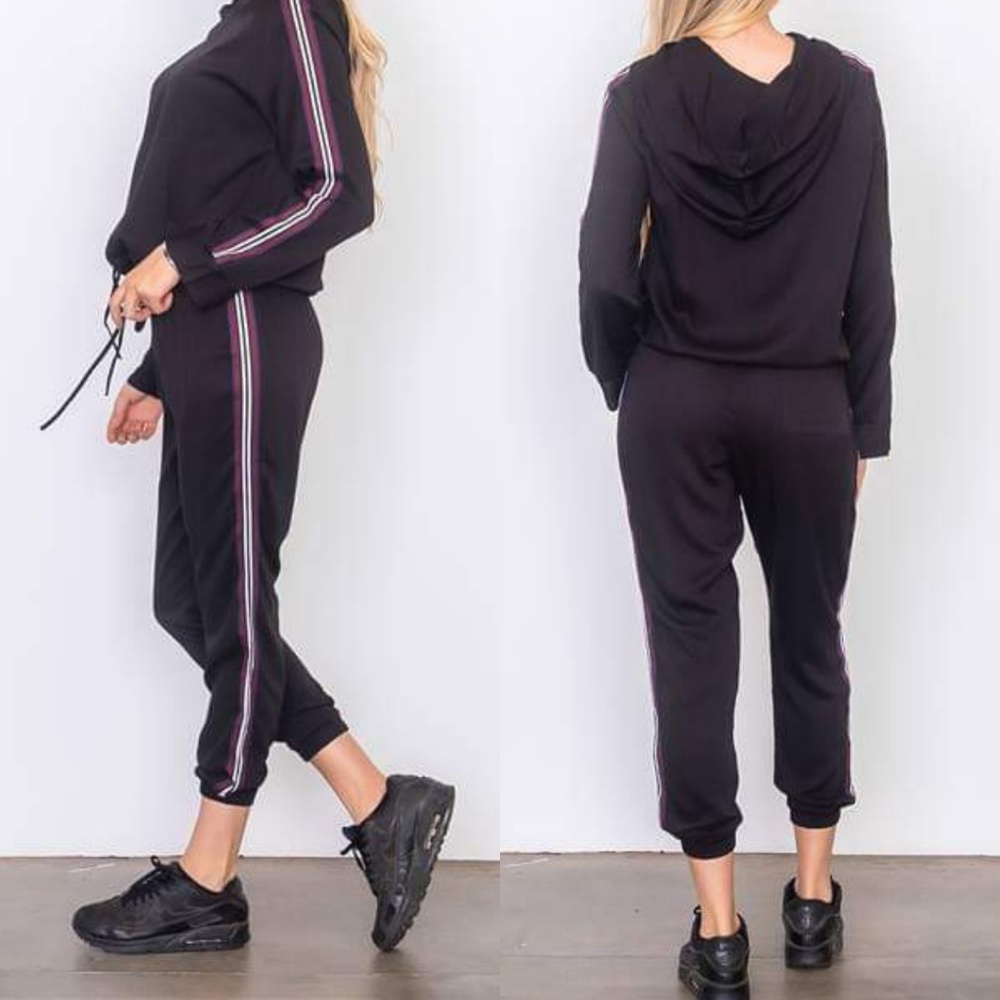 FAST PACE STRIPED WOVEN JOGGER HOODIE SET (BLACK) - Picture 8 of 8